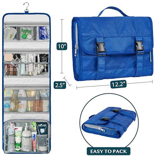 PAVILIA Travel Hanging Toiletry Bag for Women Men, Large Capacity Makeup Bag Kit, Waterproof Cosmetic Storage Organizer Case for Bathroom Shower - color: Blue, size: Large
