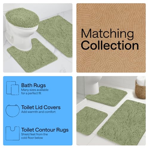 GORILLA GRIP Bathroom Rug Sets 3 Piece, Bath Mat Set and Oval Toilet Base with Rubber Backing, Plush Absorbent Shaggy Chenille Washable Mats, Includes 24x19.5, 24x17 and 36x24 Inch Rugs, Sage - color: Sage, style: 24"x19.5" + 24"x17" + 36"x24" - 3 Pack