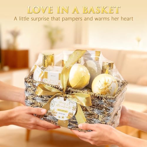 Mothers Day Birthday Gifts for Women, Honey & Almond Milk Relaxing Spa Gift Baskets for Women Self Care Package Bath Gift Set, Home Bath and Body Kit Pamper Gifts for Womens Her Mom Friends Sister - color: Gold-Honey & Almond milk
