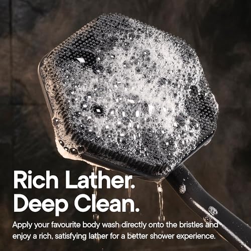 TOOLETRIES Silicone Back Scrubber for Shower with Hook - Charcoal | Long ergonomic bath brush with a non-slip grip for exfoliating and reaching hard-to-reach areas comfortably. - color: Charcoal