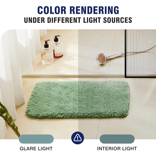 TECHMILLY Super Soft Shaggy Bathroom Runner Rugs, Absorbent Thick Non Slip Microfiber Bath Rugs, Quick Dry Machine Washable Bath Mat for Bathroom Floor, Bathtub and Shower 17"x47" - color: Sage, size: 17'' x 47''