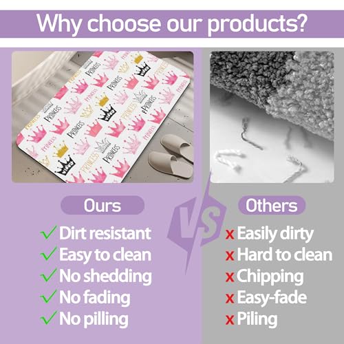 Pink Crown Bathroom Rugs, Fast-Absorbing Bath Mat, Quick-Dry Non-Slip Thin Rug for Bathroom Floor Kitchen 17"x30" - color: Pink Crown
