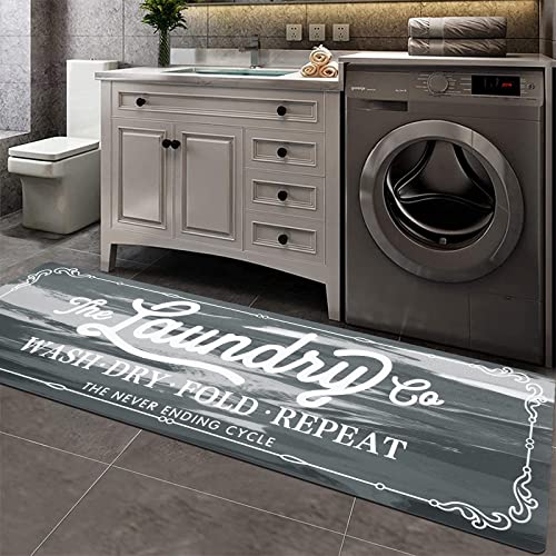 Pauwer Laundry Room Rug Runner 20"x60" Waterproof Rubber Laundry Mat Non Slip Kitchen Mats for Floor Washable Floor Mat Runner Rug for Farmhouse Mudroom Washroom Bathroom Decor - color: Light Grey, size: 1'8" x 5'