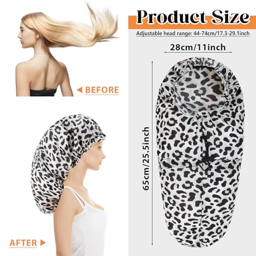 2 Pcs Large Shower Cap for Braids, Extra Long Shower Cap for Women Long Hair & Locs, Waterproof Hair Bonnets for Dreadlocks Drawstring Bath Caps for Women & Men (Black, Cow Print) - color: Black, Cow Pattern