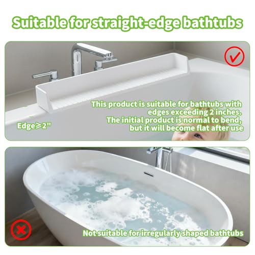 Bathtub Splash Guard for Tub Kids, 31 Inch White Bath Play Shelf, Longer Silicone Bathtub Guard Play with 11 Suction Cups, Toy Tray Caddy Holder for Tub,Water Leak & Splash-Proof, with 1pc Bath Sponge