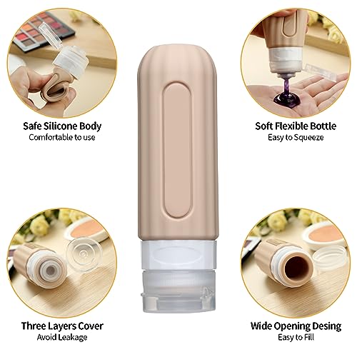 Mrsdry 16 Pack Travel Bottles Set for Toiletries, Leakproof Travel Containers for Toiletries TSA Approved Silicone Travel Accessories Squeezable Refillable 3oz for Shampoo Conditioner Lotion - color: Cream