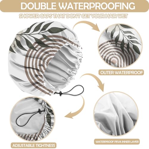 2 PCS Shower Cap Adjustable Reusable Double Waterproof Layer Elastic Hair Bath Cap Cute Aesthetic for Women Girls-Leaf - color: I6-Leaf