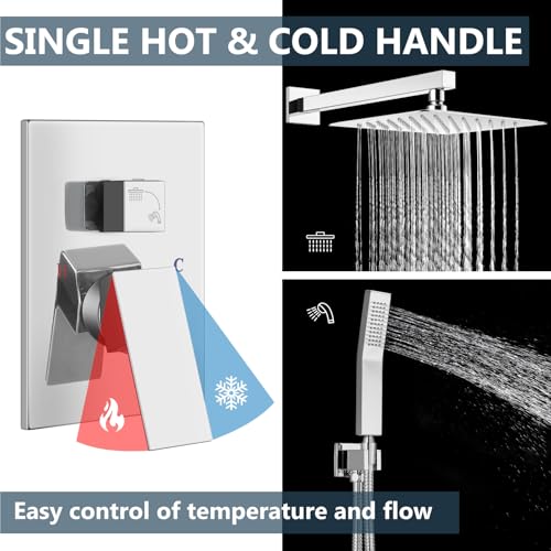 Aolemi Shower Faucet Set Rain Shower System with Handheld Spray Bathroom Shower Combo Rough-in Valve and Shower Trim Kit Included Polish Chrome 12 Inch Wall Mount Shower Head - color: Polish Chrome, size: 12 Inch Wall Mount Shower Head