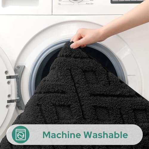 HOMEIDEAS Black Bathroom Rug Set 2 Piece, Soft Microfiber Tufted Bath Mats, Super Absorbent Non Slip, Machine Washable Bathroom Rugs for Tub, Shower and Floor, 20" x 32" Plus 16" x 24" - color: Black