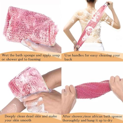 African Net Sponge Authentic - 3 Pcs Exfoliating Net Sponge with Mit Engmaschigem Design for Body & Back Scrubber, 31.5-Inch Long Bath Sponge for Shower, Skin Smoothing Washcloth (Pink, Yellow, White) - style: light