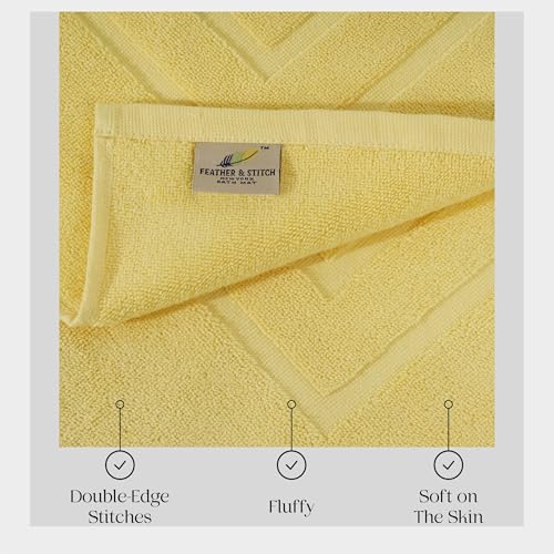 Feather & Stitch 2 Piece Towel Like Bath Mats (30x21 Inch) 100% Cotton Terry Bath Mats, Bathroom Shower Floor Mats [NOT A Bathroom Rug], Soft Absorbent Washable Mats - Yellow - color: Yellow