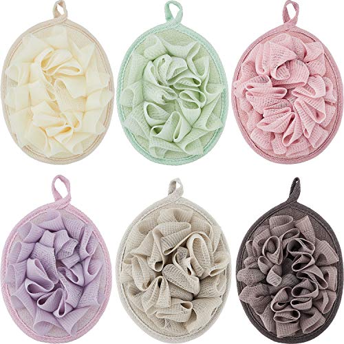 Boao 6 Pcs Bath Shower Pouf Sponge Mesh Pouf Shower Ball Exfoliating Body Sponge Pad Scrubber Glove with Flower Bath Ball (Multi-Color) - style: Mesh