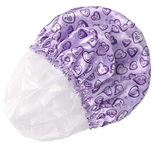 4 PCS Shower Cap for Women, Elastic and Reusable Bath Caps, Double Layers Shower Caps Reusable Waterproof, Bathing Shower Caps, Environmental Bath Hair Protection Cap - Heart - color: Heart