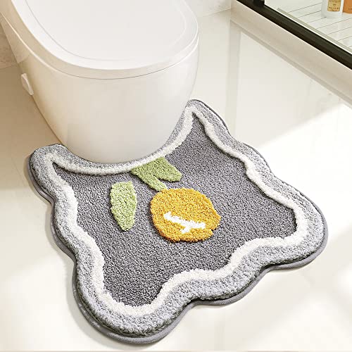 Toilet Bath Rug, U-Shaped Non-Slip Toilet Rug, Flower Rug for Bathroom Floor Soft Plush Microfiber Mat Super Absorbent Washable Bath Shower Mat, 19.5 x 21.5 Inches, Grey - color: Grey