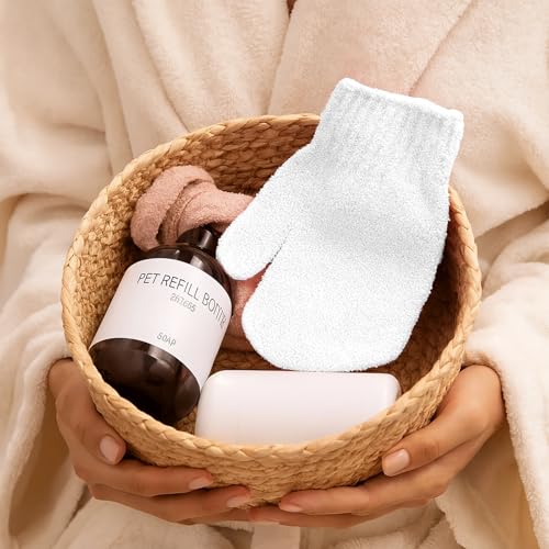 Nylon Exfoliating Gloves for Shower, 3Pcs Gentle Scrub Mitts for Body, Bath Gloves for Men and Women (White) - color: White