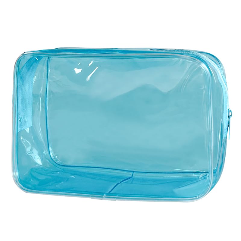Neon TSA Approved Clear Toiletry Pouch, 7"x2.3"x4.7" Size, PVC Travel Makeup Bags for Toiletries, Transparent Cosmetic Bag for Women and Men Small (blue) - color: blue