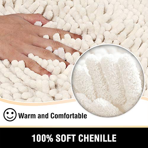 H.VERSAILTEX Bathroom Rugs Non Slip Luxury Chenille Bathroom Mat 20x32 Extra Soft and Absorbent Shaggy Rugs Washable Dry Fast Area Carpet Mats for Bath Room, Tub - Ivory - color: Ivory, size: 20" x 32"