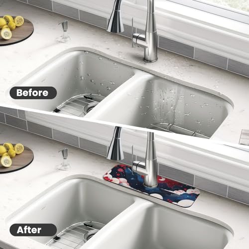 Kitchen Sink Splash Guard Faucet Mat, Sky Clouds Japanese Art Diatom Mud Absorbent Draining Mat For Kitchen Sink Bathroom - color: Sky Clouds Japanese Art, size: One Size