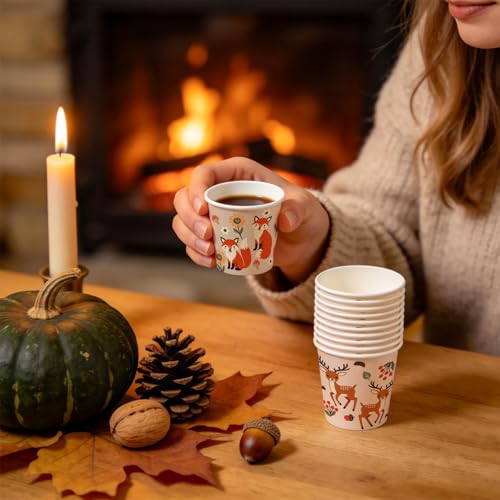 WRAPAHOLIC 3oz Woodland Animal Paper Cups - 100 Pack Disposable Bathroom Cups with Fox, Bear, Deer and Owl 4 Designs, Small Mouthwash Cup for Toothbrush Rinse, Home Bathroom, Fall and Baby Shower - color: Fox/Bear/Deer/Owl