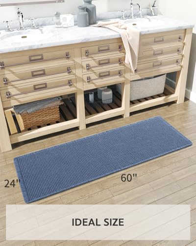 tchdio Waffle Bath Runner Rug, Super Absorbent Non Slip Bath Mats for Bathroom Machine Washable Long Rugs with Tassels, Bath Rugs for Bathroom Floor Beside Tub, 2' x 5'(24" x 60"), Blue - color: Blue, size: 24" x 60"