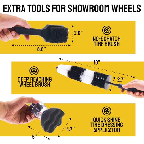 Car Detailing Brush Set 9-Pack with Tire and Wheel Brushes - Detail Dudes | 6-pc Scratch-Free Interior Boars Hair Brushes - 1-pc Exterior Tire Brush, Tire Dressing Applicator and Wheel Brush - size: 9 Pack (Full Kit)
