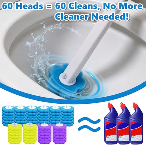 Disposable Toilet Brush Cleaning System, Disposable Toilet Cleaner Wand and Holder Set with 60 Toilet Wand Refills, Extended Handle for Toilet Bowl Cleaners, Bathtub, Bathroom Cleaning - size: 1 set Automatic lid + 60 refills