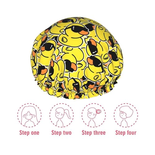 Cute Ducks Shower Cap For Women Reusable Waterproof Double Layers Bath Cap Hair Protection Elastic Ladies Spa Salon Shower Hat - color: Cute Ducks