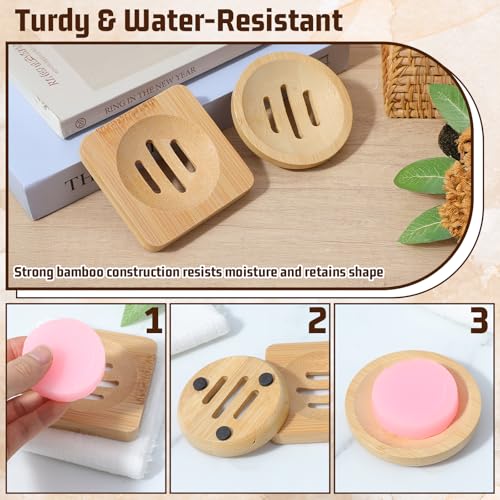 Ymapinc 2-Pack Bamboo Soap Holder, Round+Square for Home Shower Bathroom | Natural Bamboo Soap Dish & Shower Steamer Holder, Wood Tray