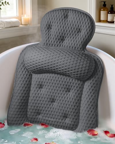 Bath Pillows for Tub, Skin Friendly Bathtub Cushion for Head and Neck with Soft 5D Mesh Fabric and 54 Non-Slip Suction Cups, Relaxing Tub and Shower Accessories Spa Gift (Dark Gray, Standard) - color: Dark Gray, size: Standard
