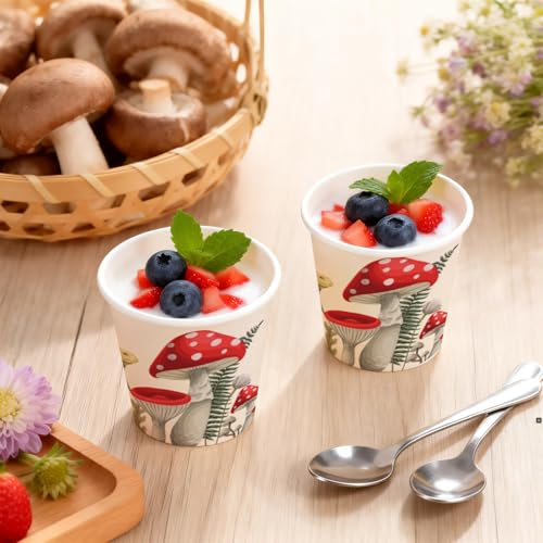 WRAPAHOLIC 3oz Mushroom Paper Cups - 100 Pack Disposable Bathroom Cups with Red Mushroom Design, Small Mouthwash Cup for Toothbrush Rinse, Home Bathroom, Birthday, Fall and Baby Shower - color: Red Mushroom