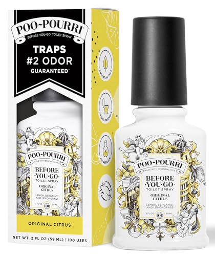 Poo-Pourri Before-You-Go Toilet Spray, Original Citrus, 2 Fl Oz, Up to 100 Uses, Bathroom Odor Deodorizer with Essential Oils for Home or Work, Travel Essentials, TSA Approved Size, Lemon Bergamot - size: 2 Fl Oz (Pack of 1)