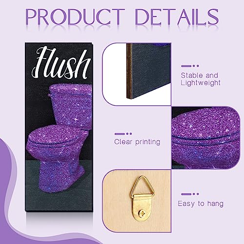 Chinco 4 Pcs Women Funny Wall Art Bathroom Decor 9.84 x 3.94 x 0.2 Inch Glam Bathroom Wall Decor Modern Women Funny Bath Wood Hanging Decoration for Home (Purple) - color: Purple