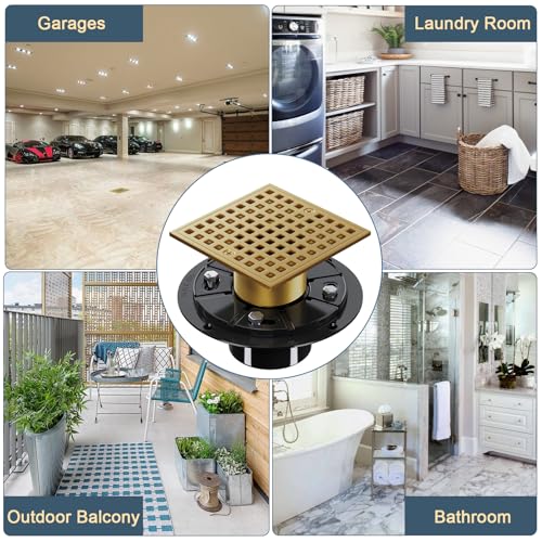 Champagne Bronze 4 Inch Shower Floor Drain with Flange - Square Shower Drain with Hair Strainer - Removable Strainer Cover - SUS304 Stainless Steel - Antique Brass - color: Champagne Bronze