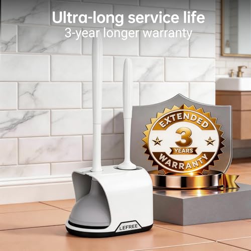 Lefree, 2 in 1 Toilet Brush and Plunger Set with Silicone Bristles, Plastic Material, Includes Holder, White/Black, for Deep Cleaning - color: A-white, size: 2 Pack