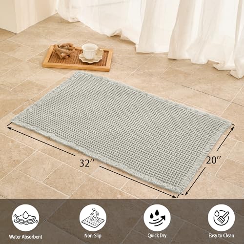 Waffle Bath Mat Non Slip, Boho Bathroom Rug, Super Absorbent Quick Dry Bathroom Mat, Soft Farmhouse Bath Rug with Tassels, Small Washable Shower Mats for Floor 20"x32", Light Grey - color: Light Grey, size: 1'8" x 2'8" (Rectangular)
