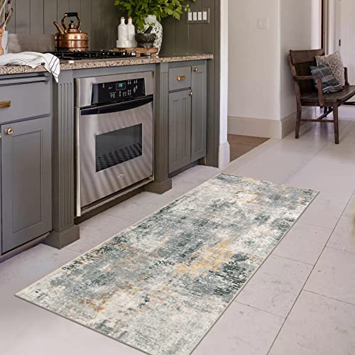Lahome Modern Abstract Runner Rug - 2x6 Gray Washable Runners for Hallways Rugs for Living Room, Soft Non-Slip Contemporary Indoor Accent Laundry Room Carpet Runner for Gift Entryway Bedroom Door - color: Grey, size: 2' x 6'