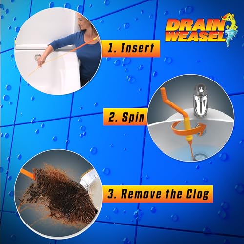 FlexiSnake Drain Weasel Sink Snake Hair Clog Remover Tool, Pipe, Bathroom, Bathtub Drain Cleaner, 30", Made in The USA, 2 Wands and Handle | 30" Long Refills, Pipe, Bathroom, Bathtub Drain Cleaner, Removable Handle, Made in The USA - style: 30"
