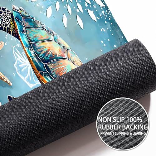 Quick Dry Bath Mat for Bathroom,Super Absorbent Beach Welcome Bath Rug Non-Slip Rubber Backing,Machine Washable Bathroom Floor Mat for Shower,Sea Turtle Nautical Starfish (16"x24"+30"x20") - color: Blue6, size: 16" x 24" + 30" x 20"