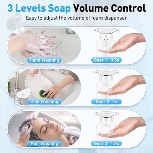 Fantictas Automatic Soap Dispenser,Touchless Hand Wall Mount Rechargeable 3 Gear Adjustable Electric Soap Dispenser 350ml with Infrared Motion Sensor for Bathroom,Kitchen,Office, White Foam - color: White, style: Foam
