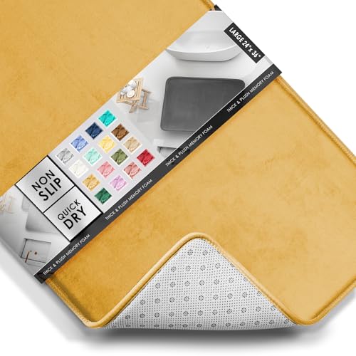 Clara Clark Bathroom Rugs, Velvet Memory Foam Bath Mat, Non-Slip Bath Rugs, Machine Wash, Dries Quickly, Ultra Soft Plush Bath Mats for Bathroom, - color: Camel Gold, style: 24 x 36