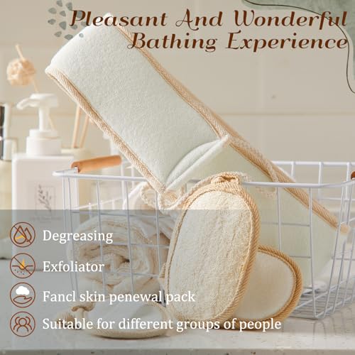 LemonRoad 5 Pcs Natural Loofah for Shower Bath Loofah Gift Set for Man Women Include 1 Sponge Back Scrubber 2 Exfoliating Body Scrubbers and 2 Mini Facial Sponges to Clean or Relax Face and Body