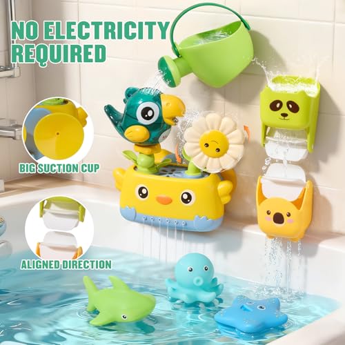 Bath Toys Toddlers 2-4, Mold Free Toddler Bath Toys for Kids Ages 1-3, Baby Bathtub Water Toys with Strong Suction Cups Waterfall Shower Toy with Bath Cups & Watering Can for 18+ Months Boy Girl Gifts - style: Bath Toys with Cups