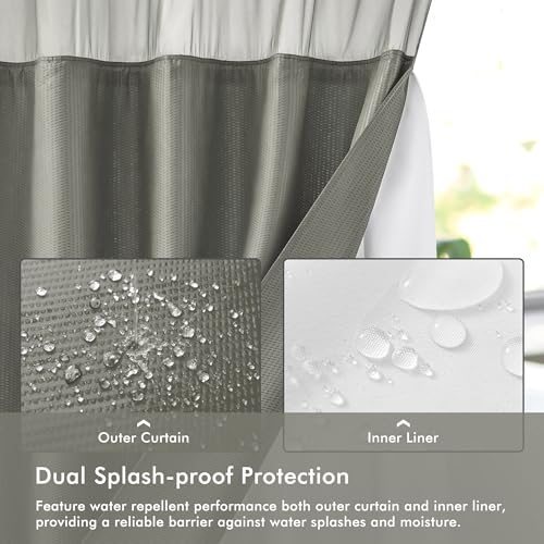 Mrs Awesome No Hook Shower Curtain with Snap-in LinerLess Time On/Off, Embossed Waffle-Look Textured Fabric Shower Curtain for Bathroom, Soft & Lightweight, 71x74, Gray - color: Grey, size: 71"W x 74"L (Pack of 1)