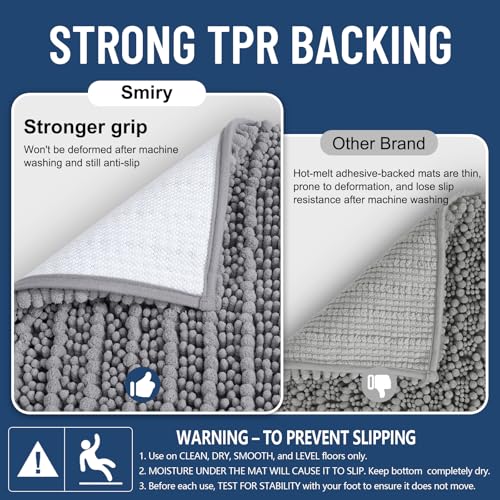 Smiry Bathroom Rugs Mat 47x24, Extra Soft Absorbent Chenille Bath Rugs, Non Slip Rubber Backing Machine Washable Quick Dry Bath Mats for Bathroom Floor, Tub, Shower, Home Decor Accessories, Grey - color: Grey, size: 47'' X 24''