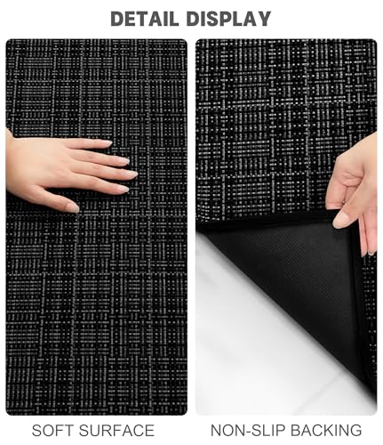 YIHOUSE Bathroom Rugs Sets 3 Pieces, Ultra Thin Bath Mats Fit Under Door, Absorbent Quickly Dry Rubber Backing Braided Bath Mat Set, Non Slip Washable Bath Rugs for Bathroom Floor - color: Black Multi, size: 3pieces