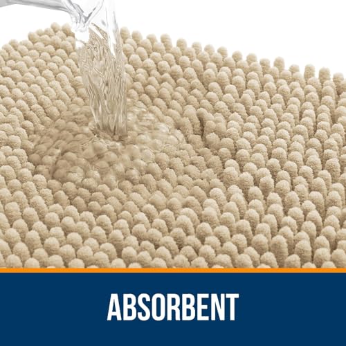 OLANLY Toilet Rugs U-Shaped 20x20, Extra Soft Absorbent Chenille Contour Bathroom Rugs for Toilet, Dry Quickly, Machine Washable, Non-Slip Bath Mat, Beige - color: Beige, size: 20" X 20" Contour Rug