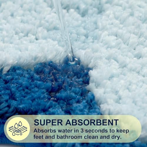 ORTIGIA Cute Blue Coquette Bow Bath Mat, Fun Plush Microfiber Scallop Bathroom Rugs Non Slip Washable Quick Dry Absorbent, Bath Rug Carpet for Shower Stall Vanities Kitchen Floor Entrance, 20x32 - color: Blue Bow, size: 1'8" x 2'8" (Scalloped)