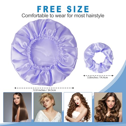 Shower Cap for Women Set of 4, Bath Caps, Double Layers Hair Caps + 2 Satin Hair Scrunchies, Reusable Waterproof Shower Caps, Elastic Hair Cap for Shower - Pattern C - color: Pattern C