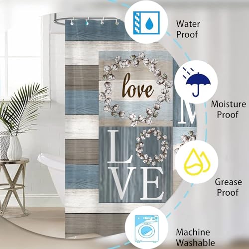 4PCS Rustic Floral Flower Sweet Love Home Fabric Shower Curtain Set, with Non-Slip Rugs, Toilet Lid Cover and Bath Mat Farmhouse Country Vintage Wood Plank Cotton Bathroom Decor Waterproof 72x72 - color: Home