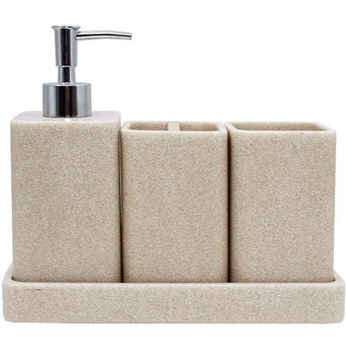 YMXYJM Bathroom Accessories Set, 4 Pcs Bathroom Accessory Set, Soap Dispenser, Toothbrush Holder, Qtip Holder Set, Bathroom Sets Complete, Bathroom Sink Set for Modern Home, Beige - style: Beige